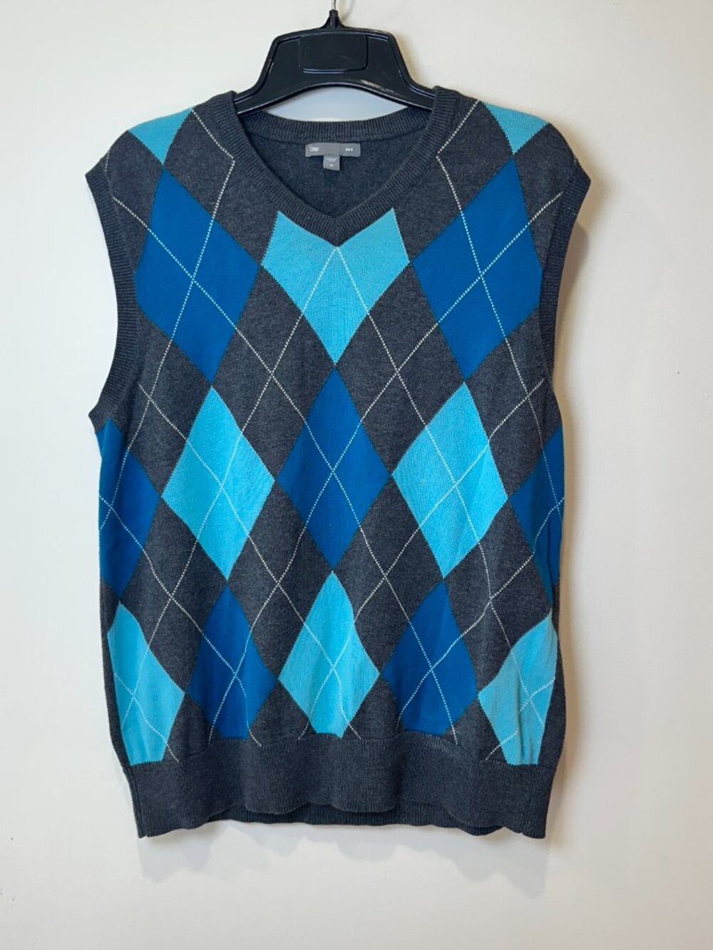TWO Gap Mens Argyle Sweater Vests Size M Blue Purple Gray Grandpa 100% Cotton - Picture 11 of 16